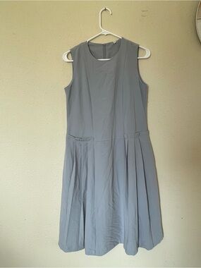 Sleeveless Sand Blue Pleated A-Line Dress